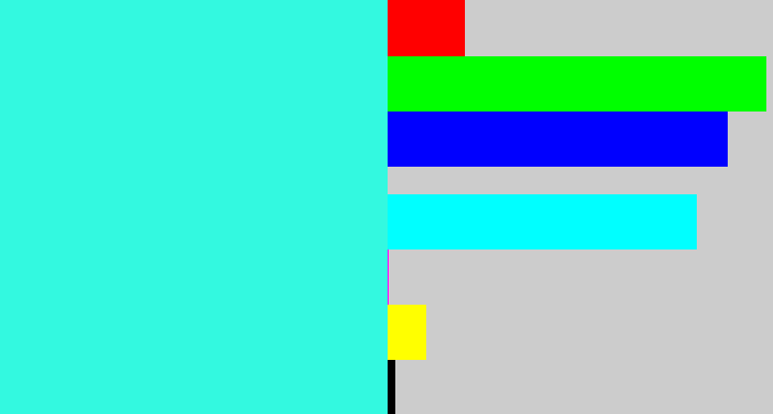 Hex color #33f9e0 - bright light blue