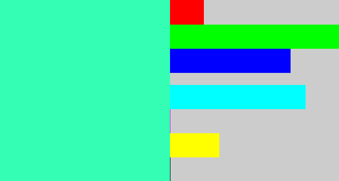 Hex color #33feb4 - greenish cyan