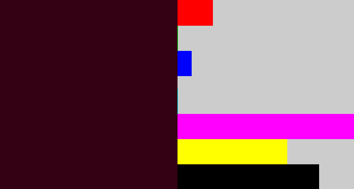 Hex color #340014 - dark maroon