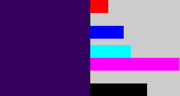 Hex color #34015f - dark indigo