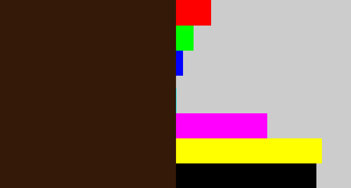 Hex color #341909 - dark brown