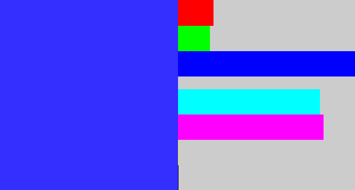 Hex color #342eff - light royal blue