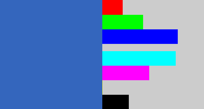 Hex color #3466bd - medium blue