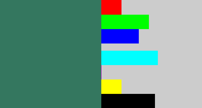 Hex color #34775f - dark green blue