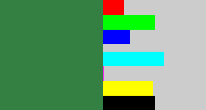 Hex color #347f42 - darkish green