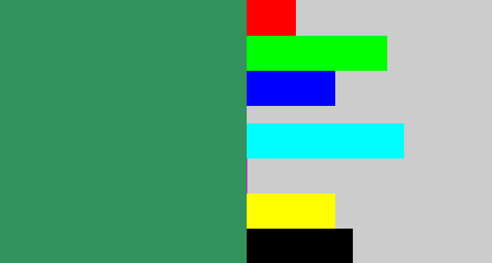 Hex color #34925d - greenish