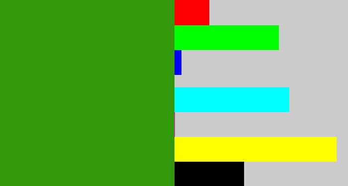 Hex color #349a0b - grass green
