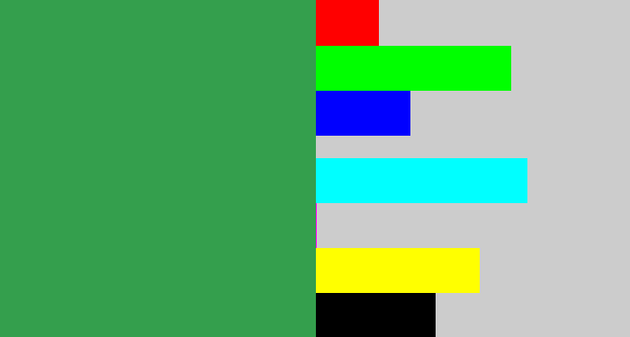 Hex color #349f4d - medium green