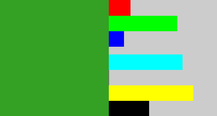 Hex color #34a024 - grass green