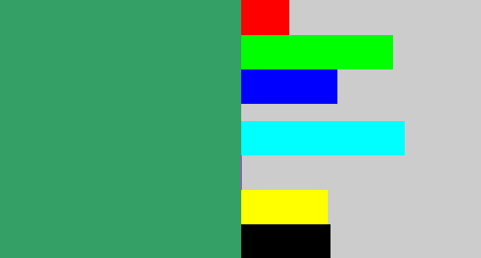 Hex color #34a066 - greenish