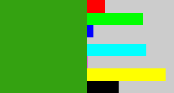 Hex color #34a211 - grass green