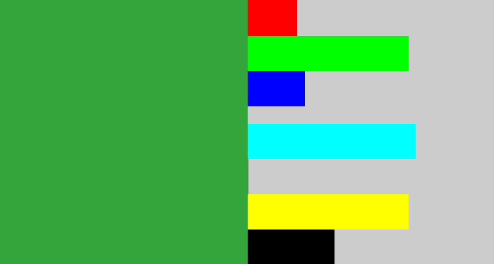 Hex color #34a53a - medium green