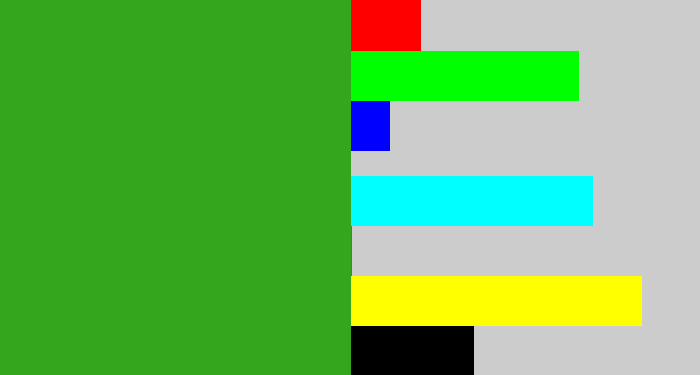 Hex color #34a61c - grass green
