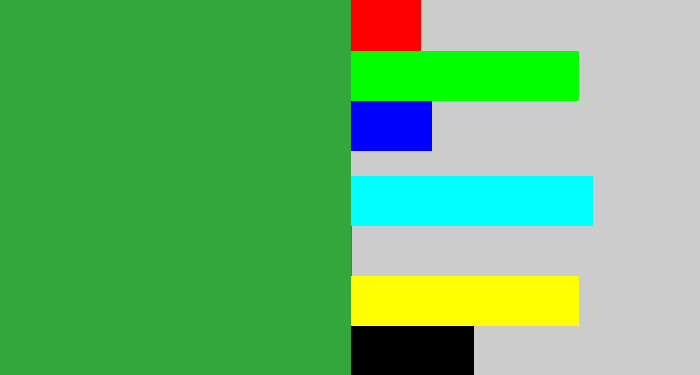 Hex color #34a73a - medium green