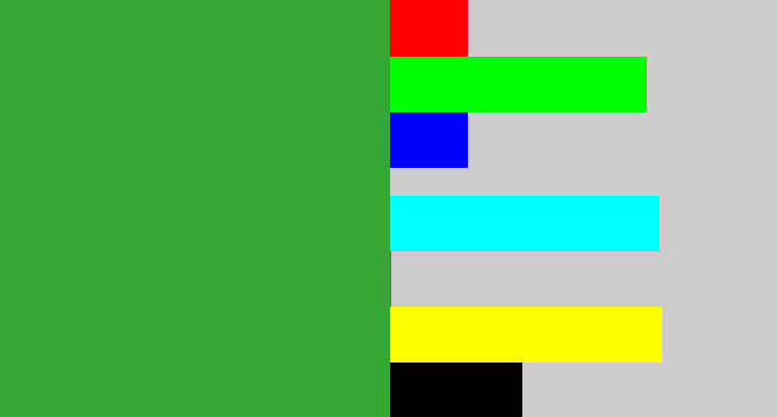 Hex color #34a832 - medium green