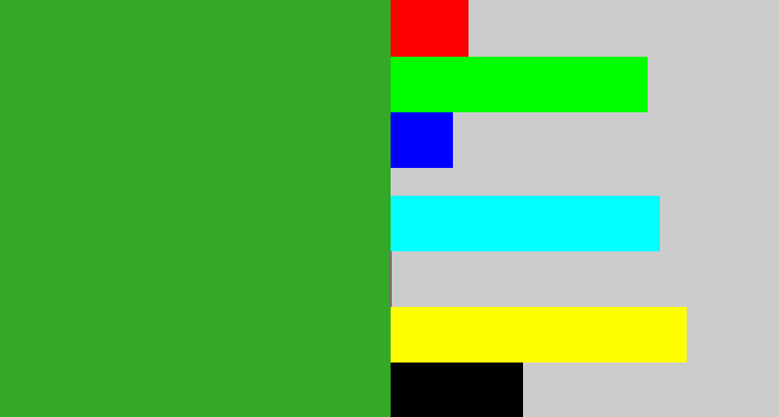Hex color #34a928 - medium green