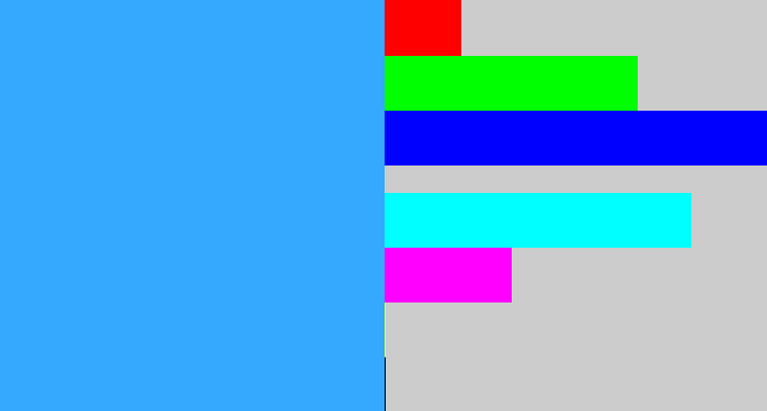 Hex color #34a9fe - dodger blue