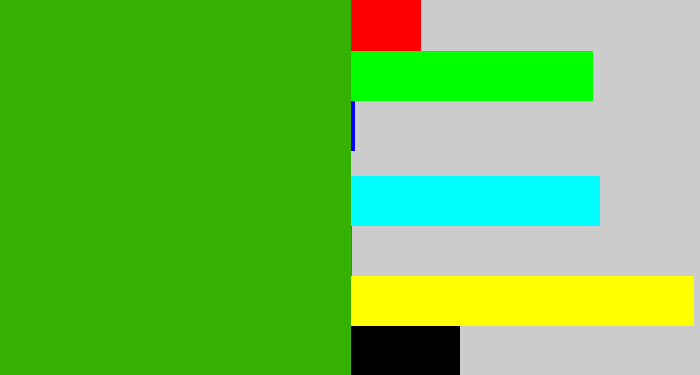 Hex color #34b103 - grassy green