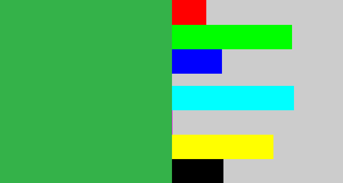 Hex color #34b249 - medium green