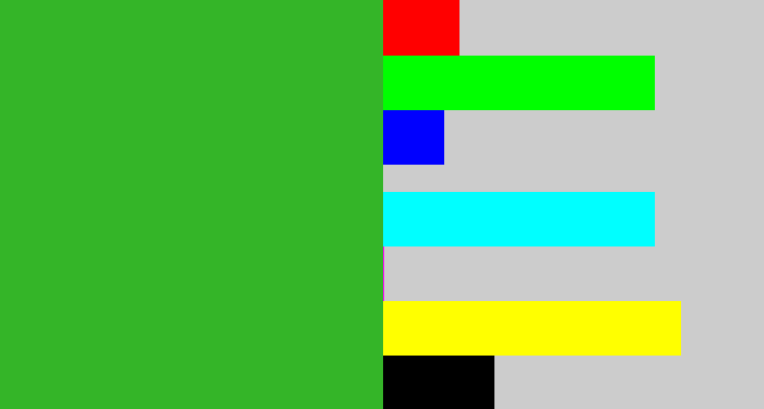 Hex color #34b528 - medium green