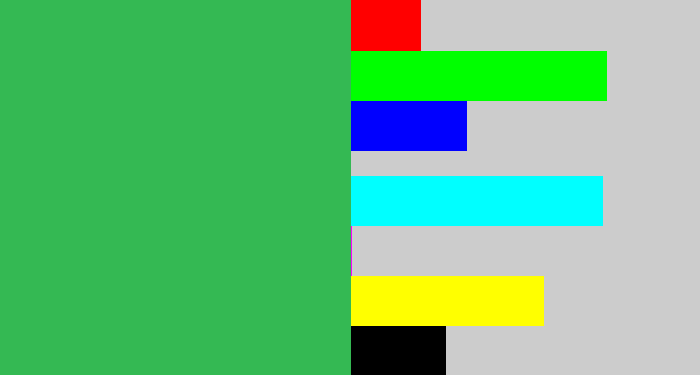 Hex color #34b953 - medium green