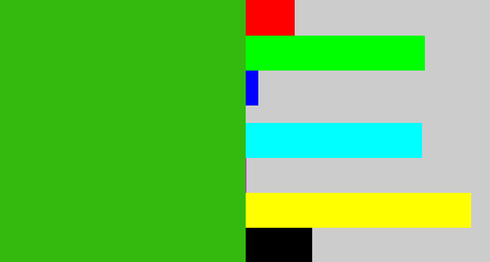 Hex color #34ba0e - grass green