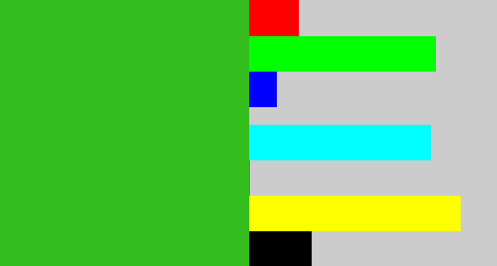 Hex color #34be1d - green
