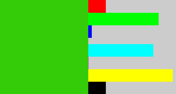 Hex color #34cb09 - vivid green