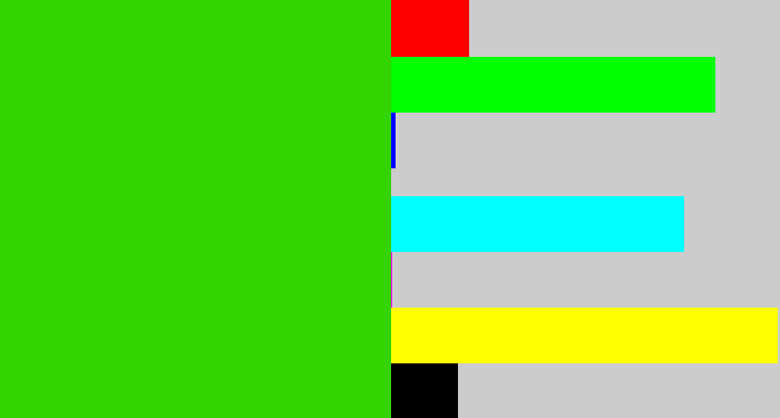 Hex color #34d302 - vivid green