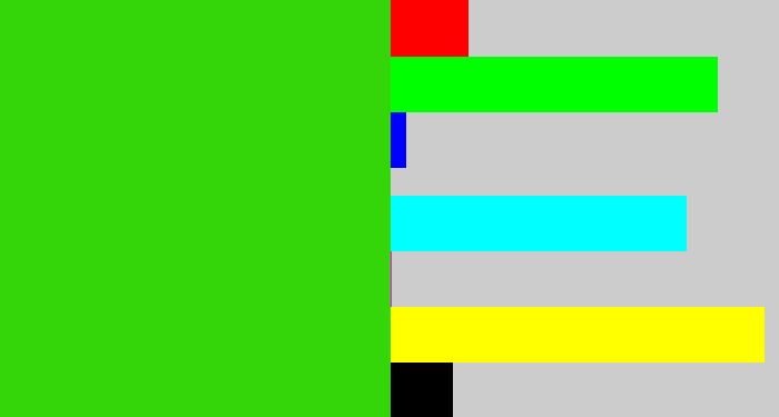 Hex color #34d509 - vivid green