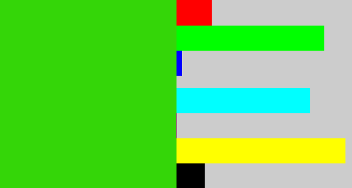 Hex color #34d608 - vivid green