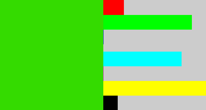 Hex color #34db00 - vivid green