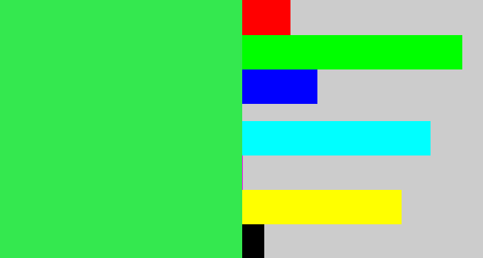 Hex color #34e84f - bright light green