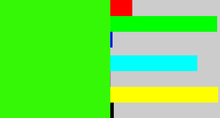 Hex color #34f806 - vivid green