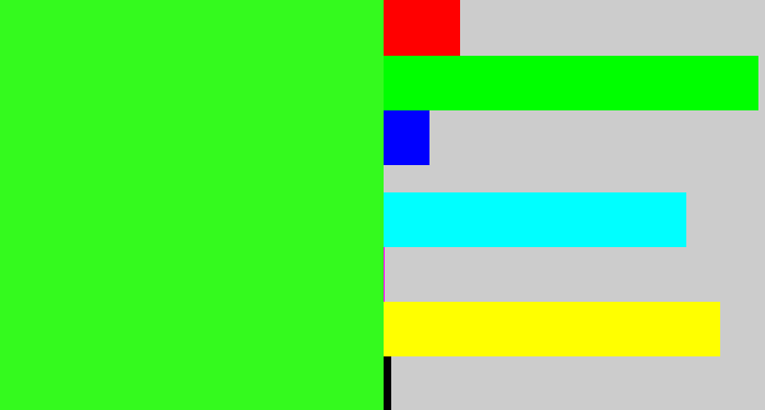Hex color #34fa1e - radioactive green