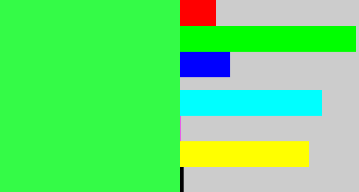 Hex color #34fb47 - bright light green