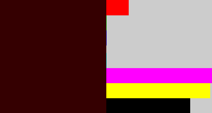 Hex color #350001 - dark maroon