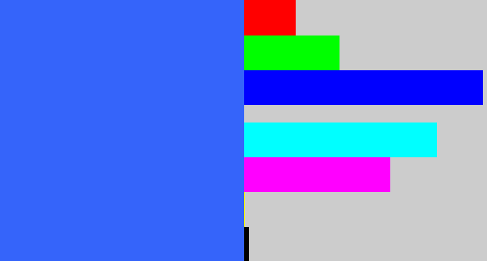 Hex color #3564fa - lightish blue