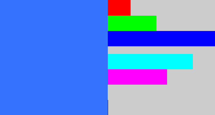 Hex color #3573fe - lightish blue