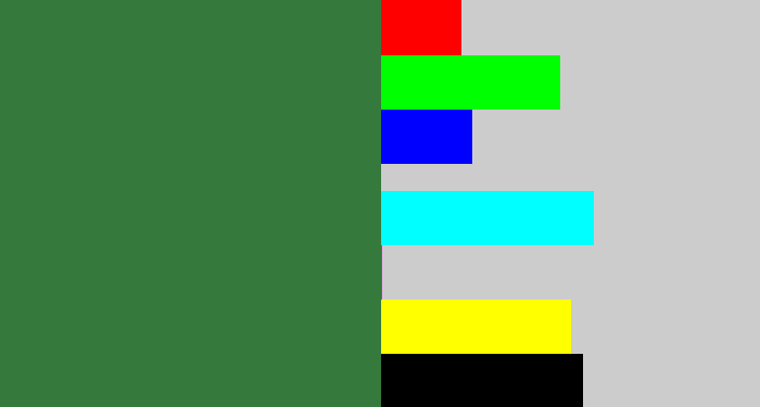 Hex color #35793c - darkish green