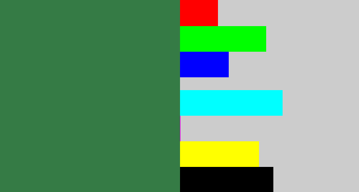 Hex color #357b45 - darkish green