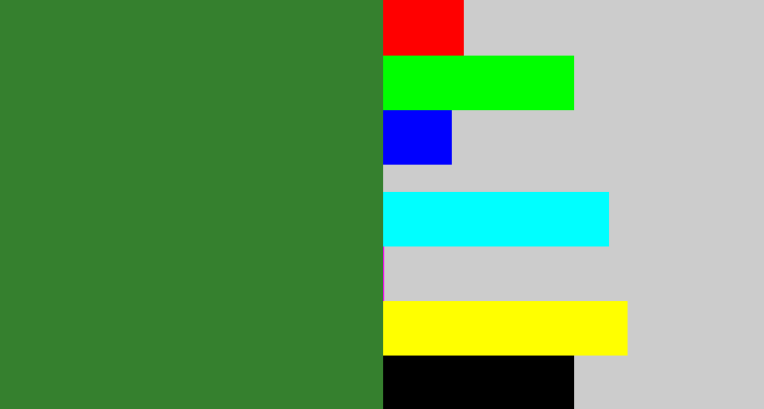 Hex color #35802e - darkish green