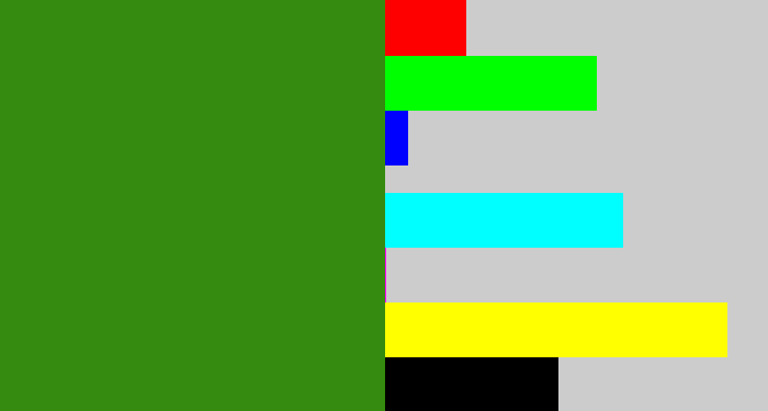 Hex color #358b0f - dark grass green