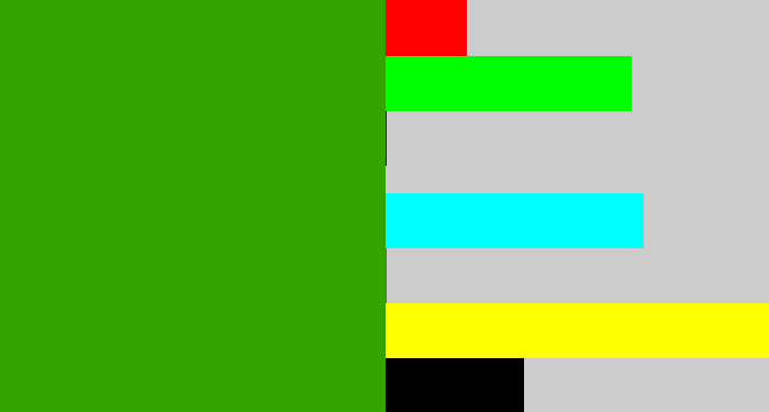 Hex color #35a300 - grassy green