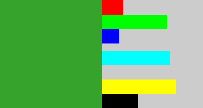 Hex color #35a32c - medium green