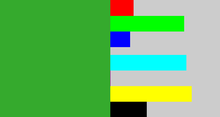 Hex color #35aa2d - medium green
