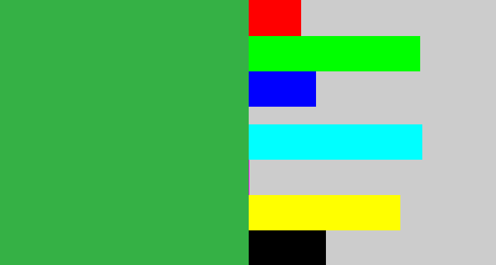 Hex color #35b145 - medium green