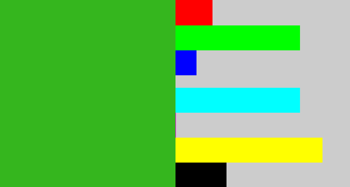 Hex color #35b61e - green