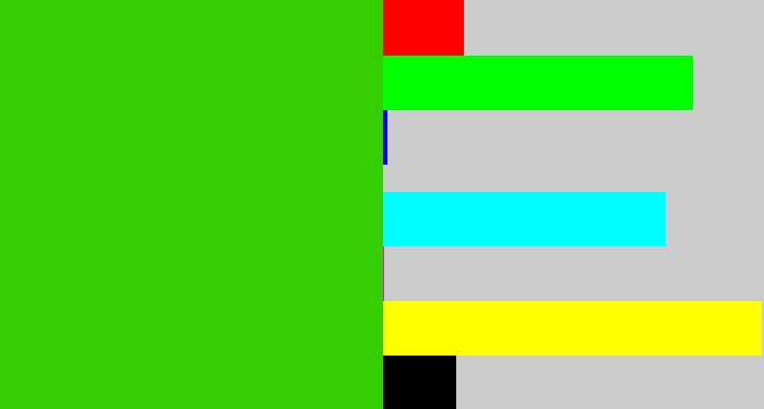 Hex color #35ce03 - vivid green