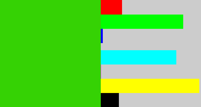 Hex color #35d204 - vivid green